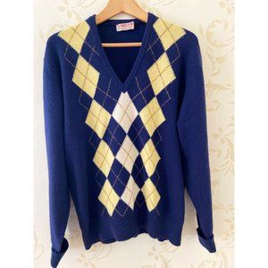 Mens Size 42" Jaeger Scotland 100% Cashmere Argyle Sweater